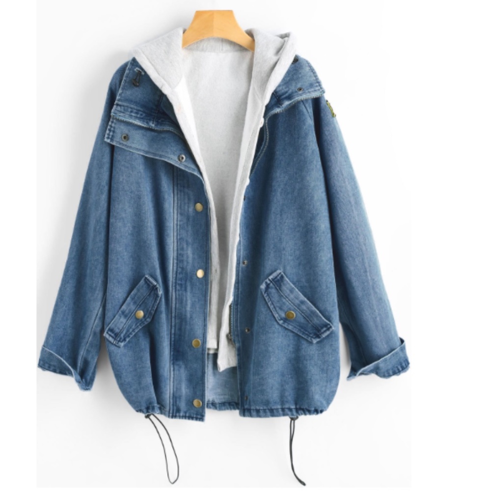 Button Up Denim Jacket and Hooded Vest
